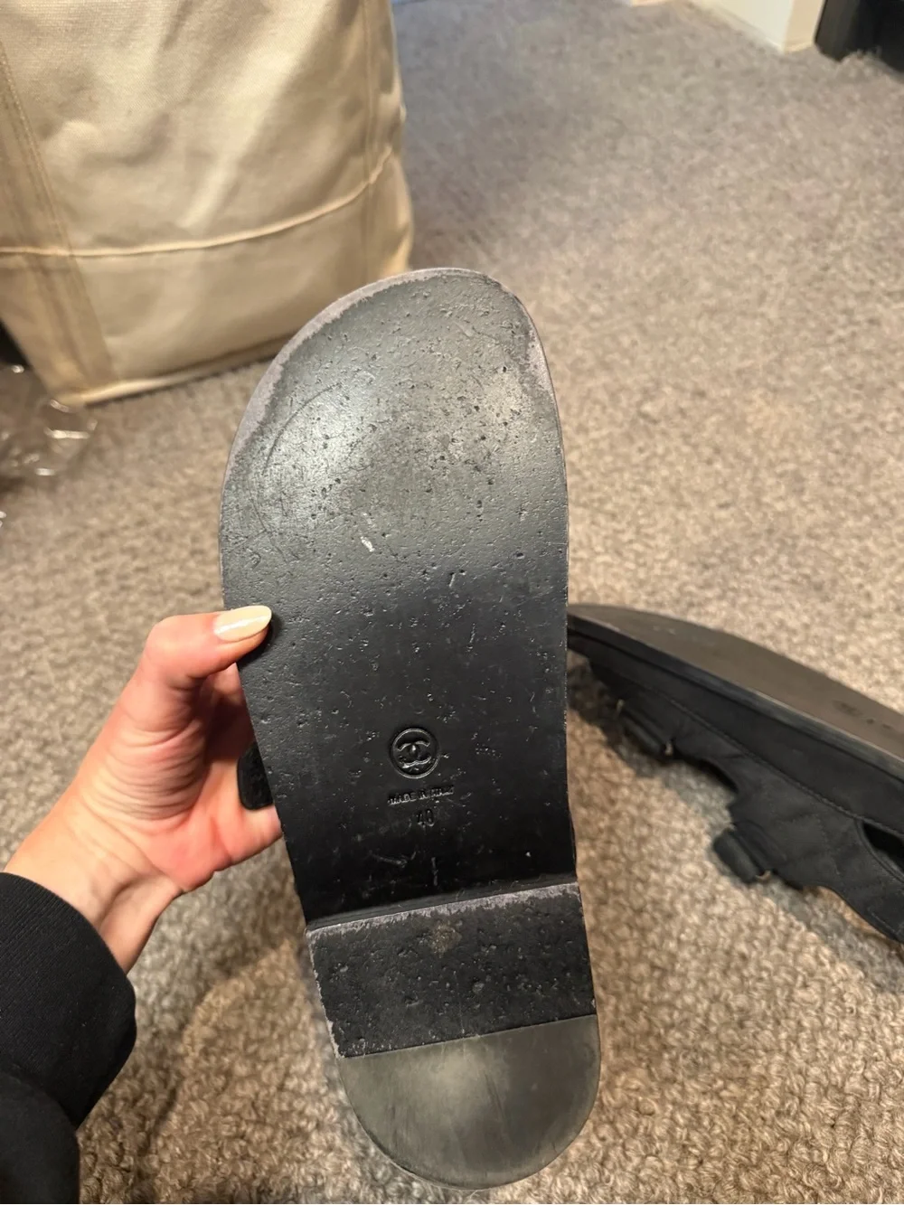 CHANEL Black Quilted Logo Velcro Womens Sandals - Picture 2 of 3